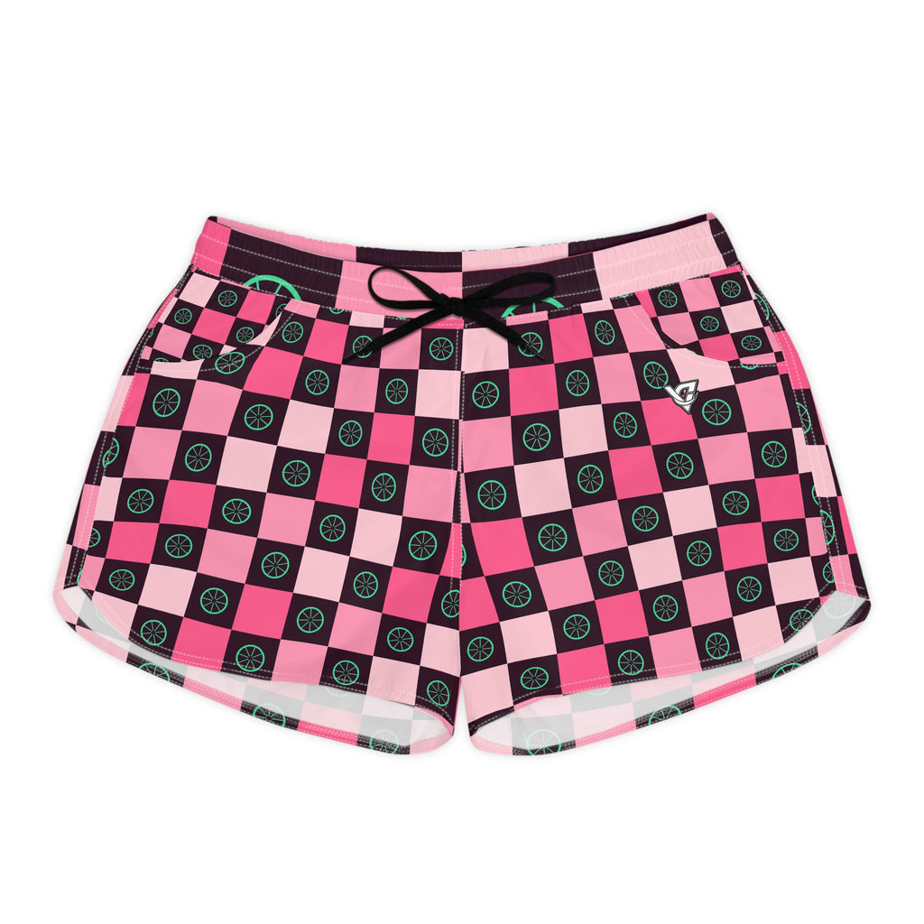 Cycling Flamingo Fizz Checker Drive Women's Athletic Shorts with Pockets