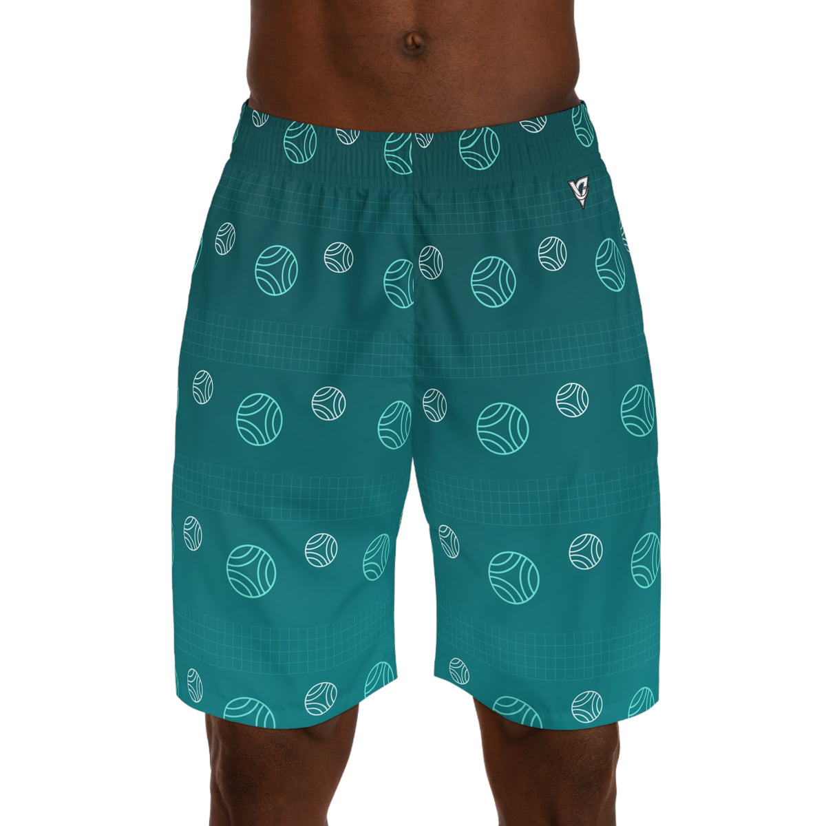 Volleyball Teal Wave Spike Panel Men's Athletic Shorts with Pockets