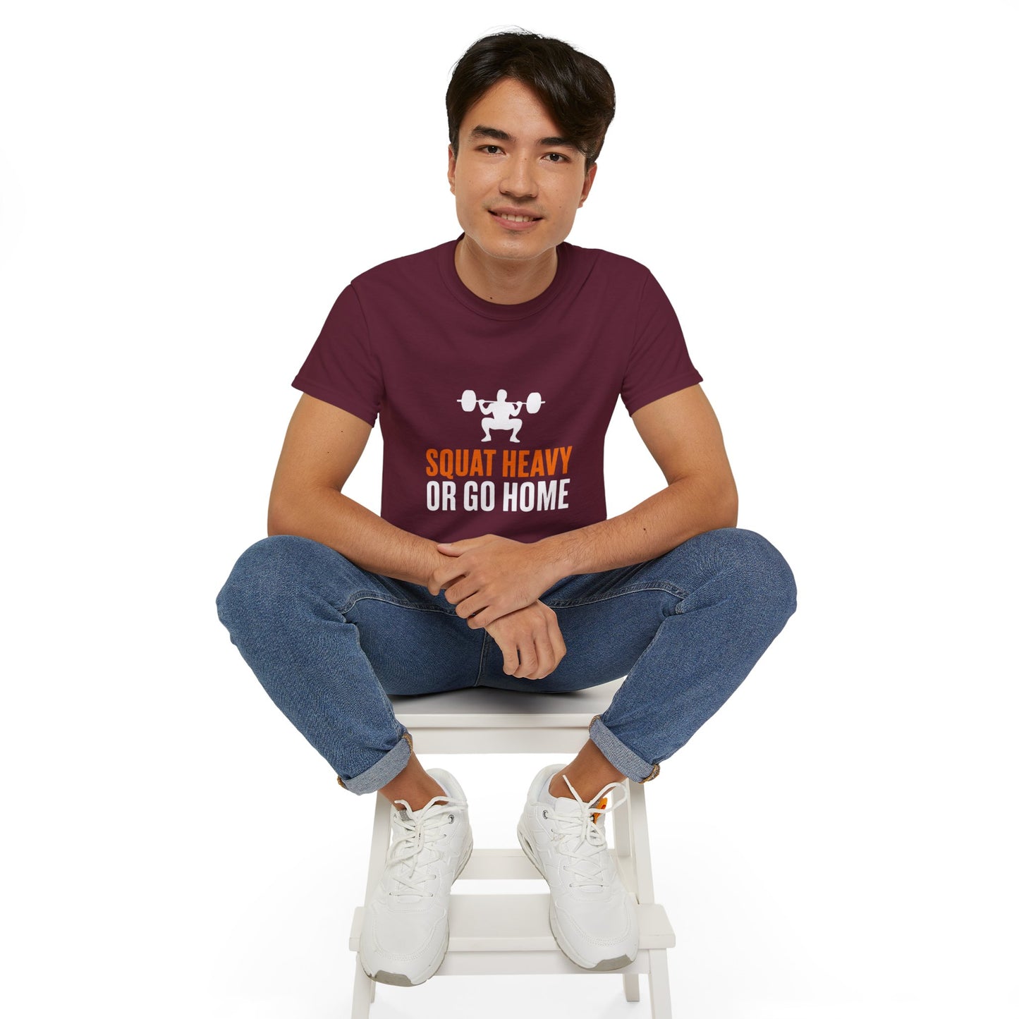 Squat Heavy Tee — Bold Orange Gym Shirt for Weightlifters & CrossFit