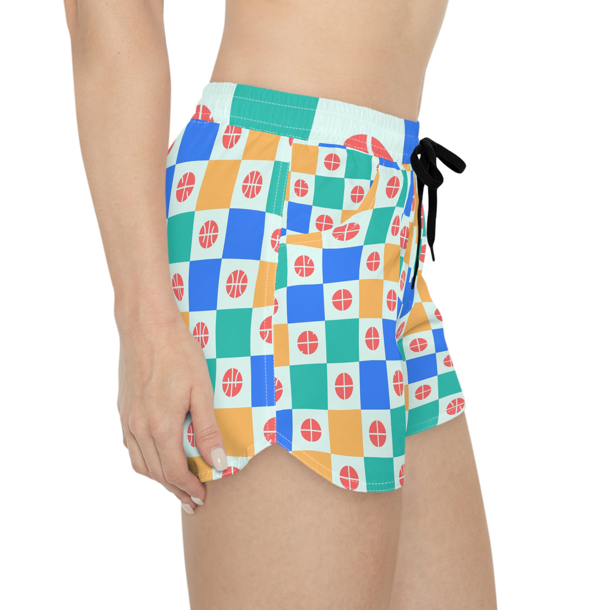 Basketball Sea Glass Checker Drive Women's Athletic Shorts with Pockets