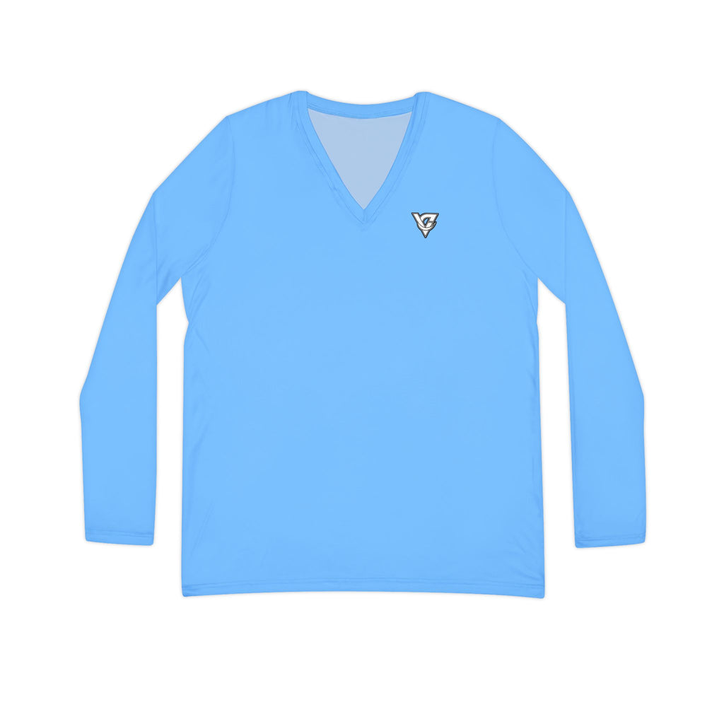 Sky Blue Essential Women's Long Sleeve V-Neck Athletic Top