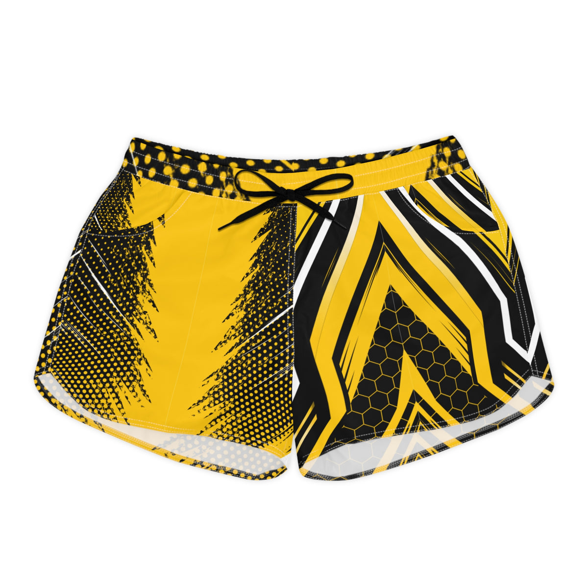 Women's Multipurpose Athletic Shorts with Pockets – Honeycomb Strike Yellow & Black