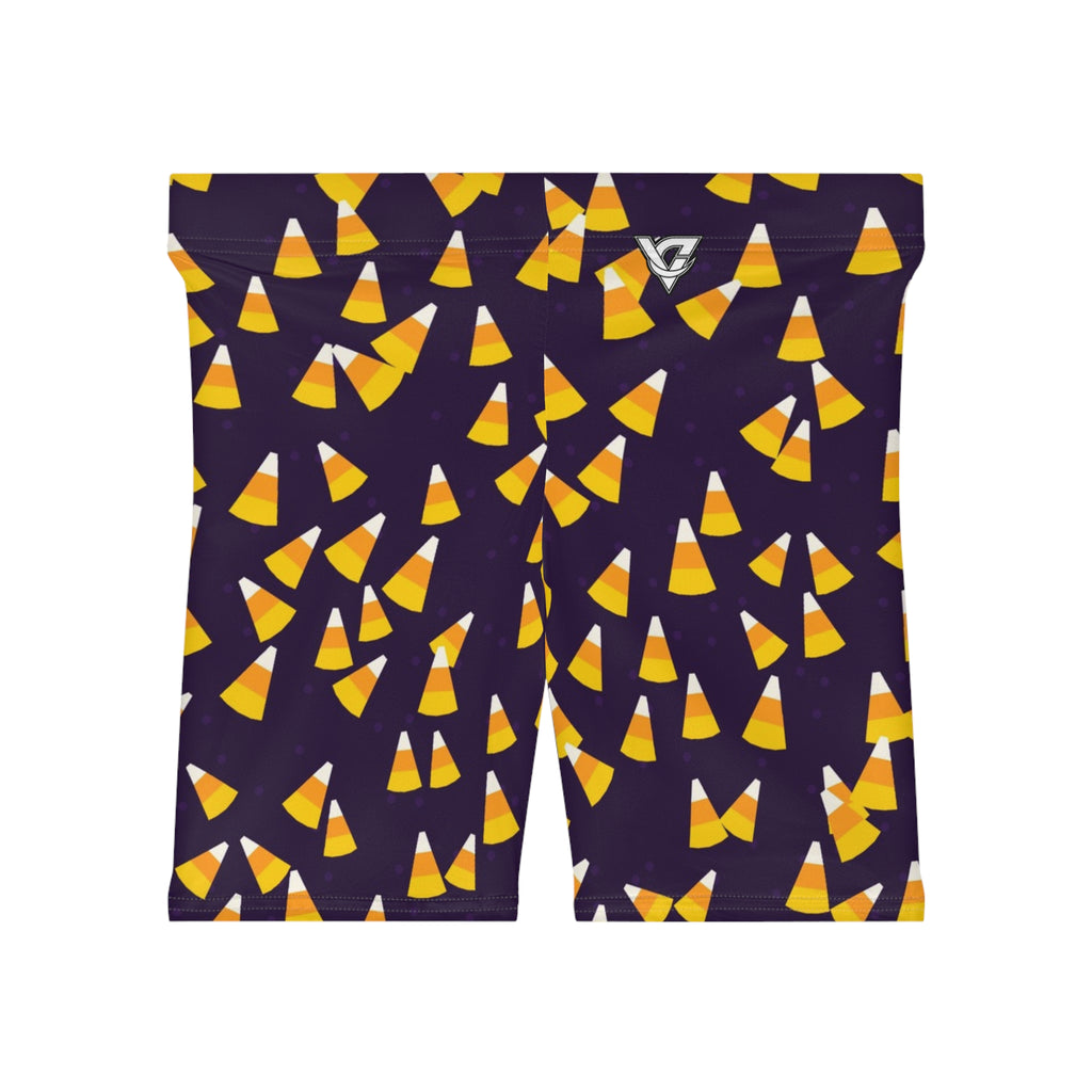 Halloween Hocus Pocus Candy Corn Toss Women's Biker Shorts — High-Waist Workout Shorts