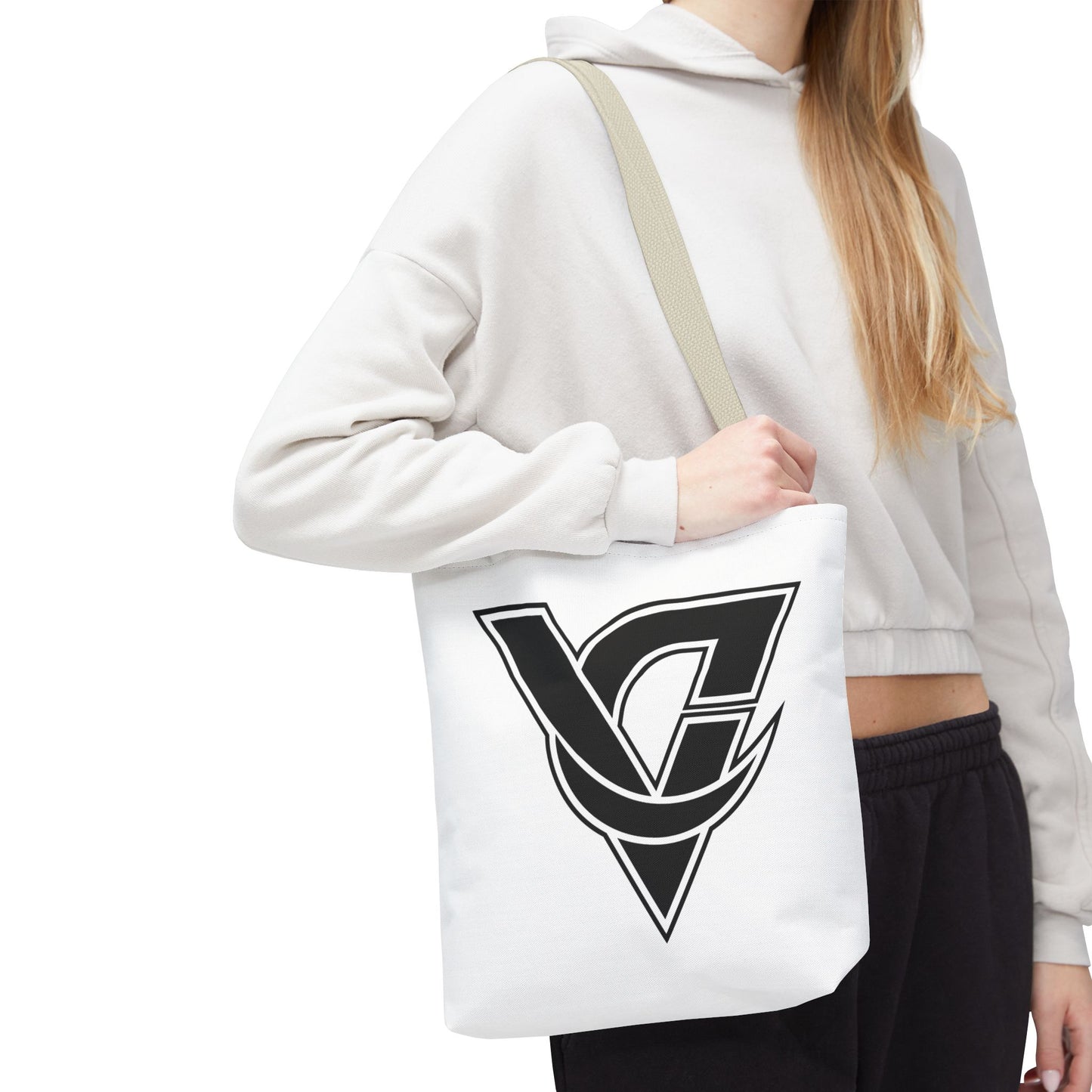 Monogram V Triangle Tote Bag – Bold Black Logo All-Over Print
