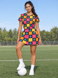 Soccer Electric Mango Checker Drive Women's Athletic Skater Skirt - front view