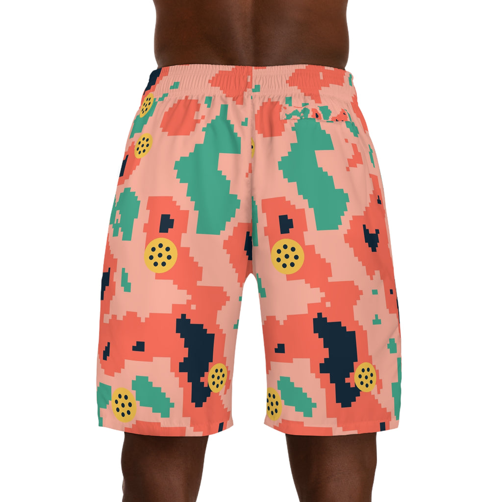 Pickleball Coral Reef Pixel Camo Men's Athletic Shorts with Pockets