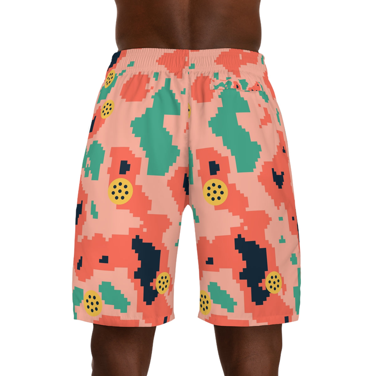Pickleball Coral Reef Pixel Camo Men's Athletic Shorts with Pockets
