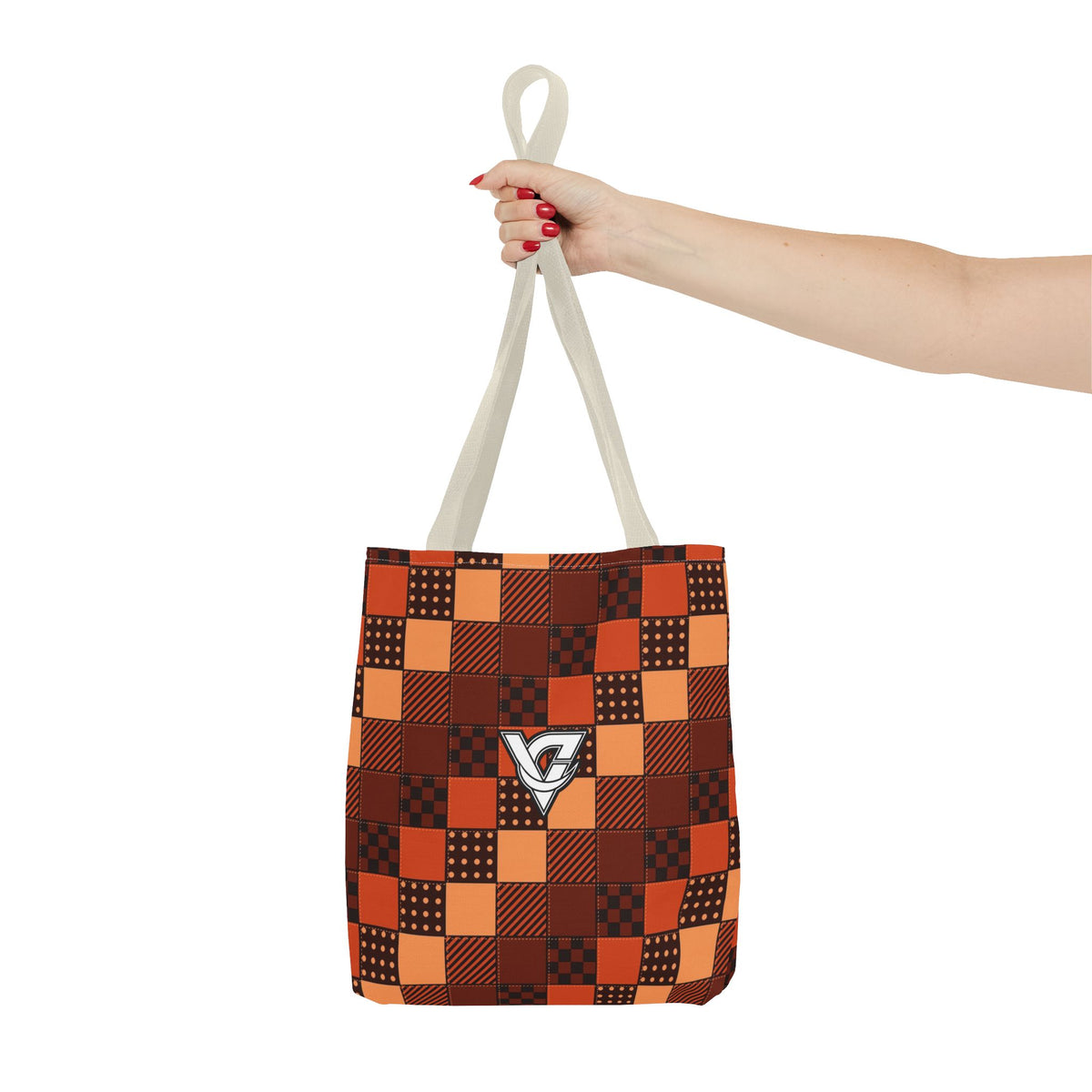 Rust Patchwork Tote Bag — All-Over Print Gym & Everyday Tote