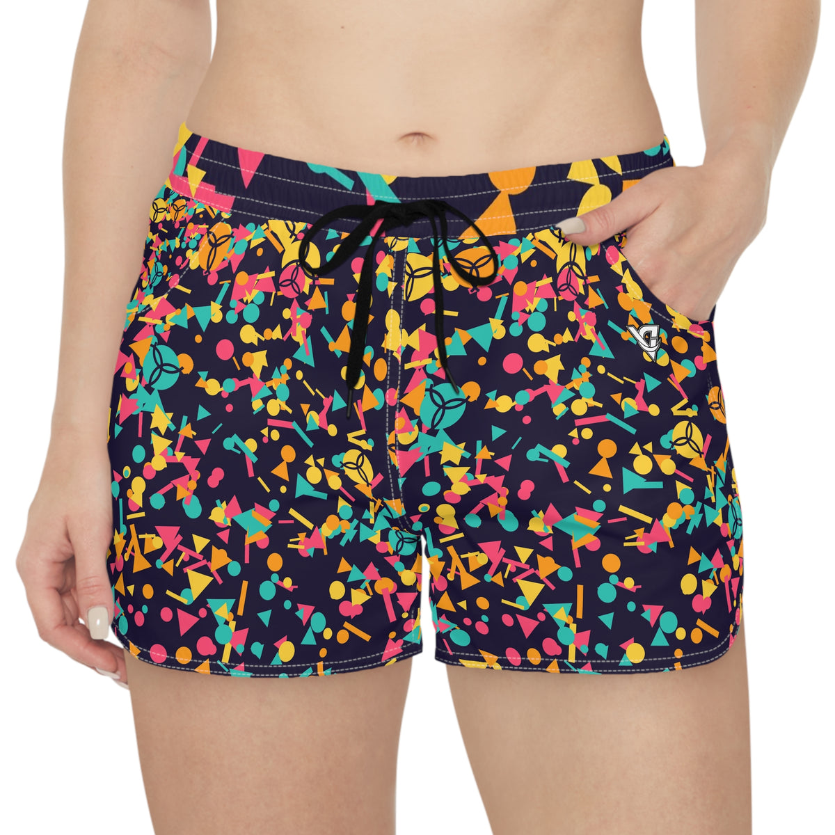 Volleyball Electric Mango Confetti Pop Women's Athletic Shorts with Pockets