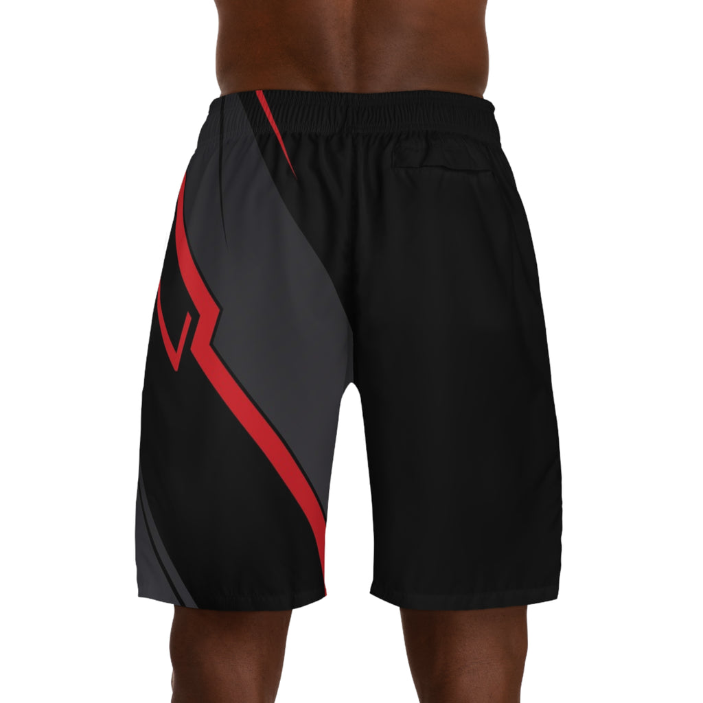 Men's Black & Red Performance Jogger Athletic Shorts with Pockets