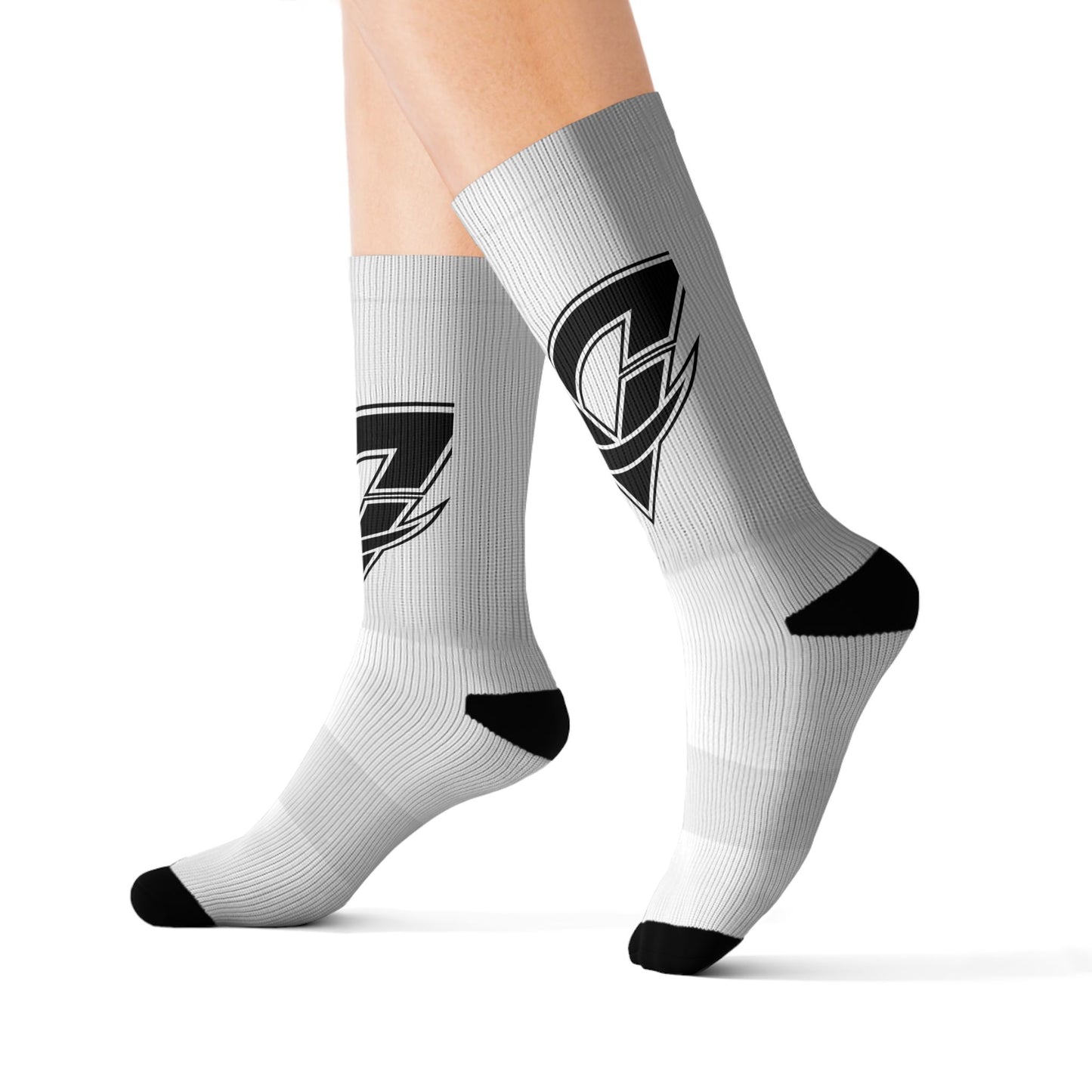 Custom Sublimation Crew Socks with Black Logo – Athletic Graphic Socks
