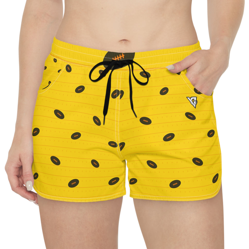 Football Neon Citrus Gridiron Women's Athletic Shorts with Pockets
