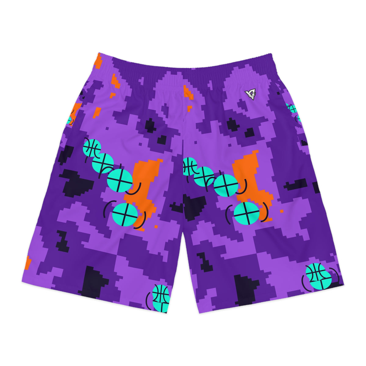 Basketball Galaxy Glow Pixel Camo Men's Athletic Shorts with Pockets