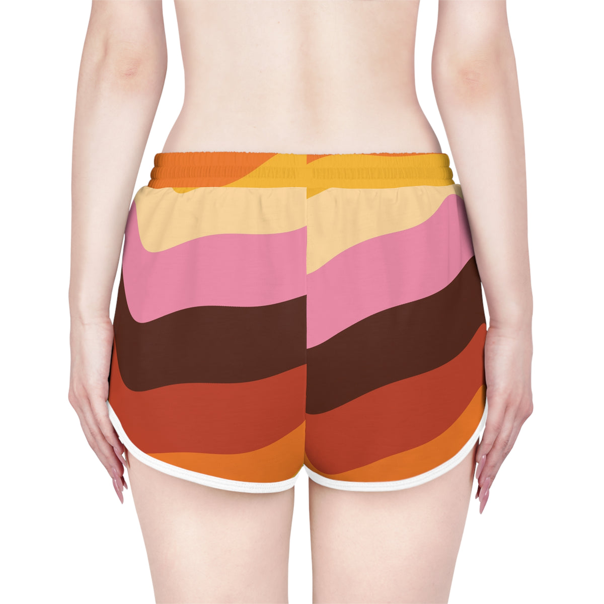Women's Retro Waves Relaxed Shorts – Colorful All-Over Print Running & Workout Shorts