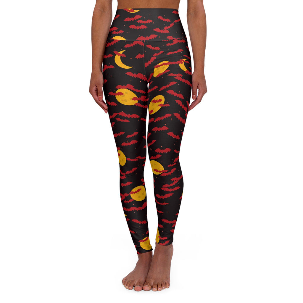 Halloween Blood Moon Bat Swarm High-Waisted Yoga Leggings