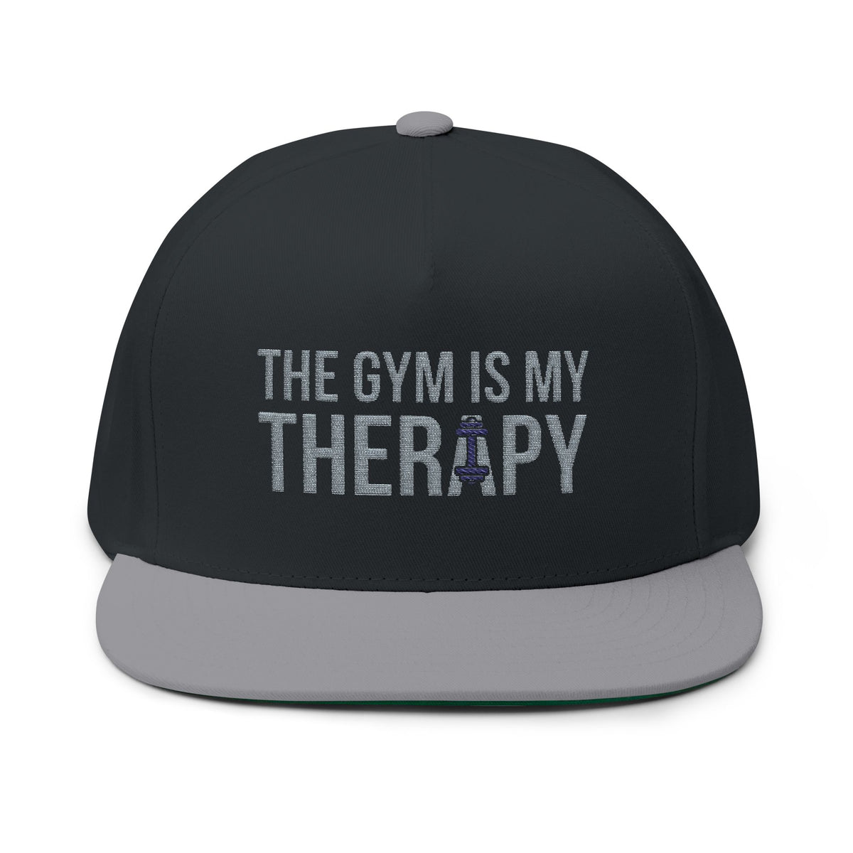 Flat Bill Cap "The Gym Is My Therapy" Embroidered Fitness by Vantacore Athletics