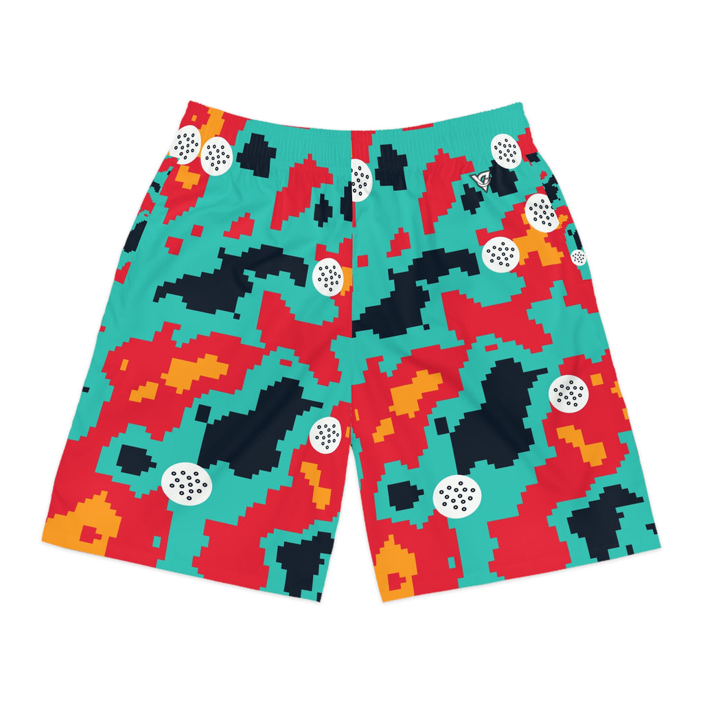 Golf Aqua Volt Pixel Camo Men's Athletic Shorts with Pockets