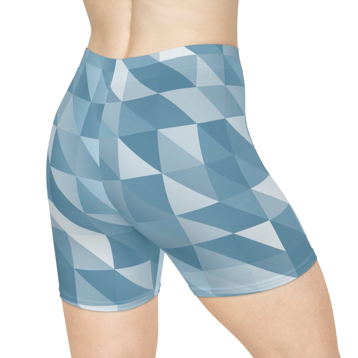 Arctic Low-Poly Women's Biker Shorts — High-Waist Workout Shorts