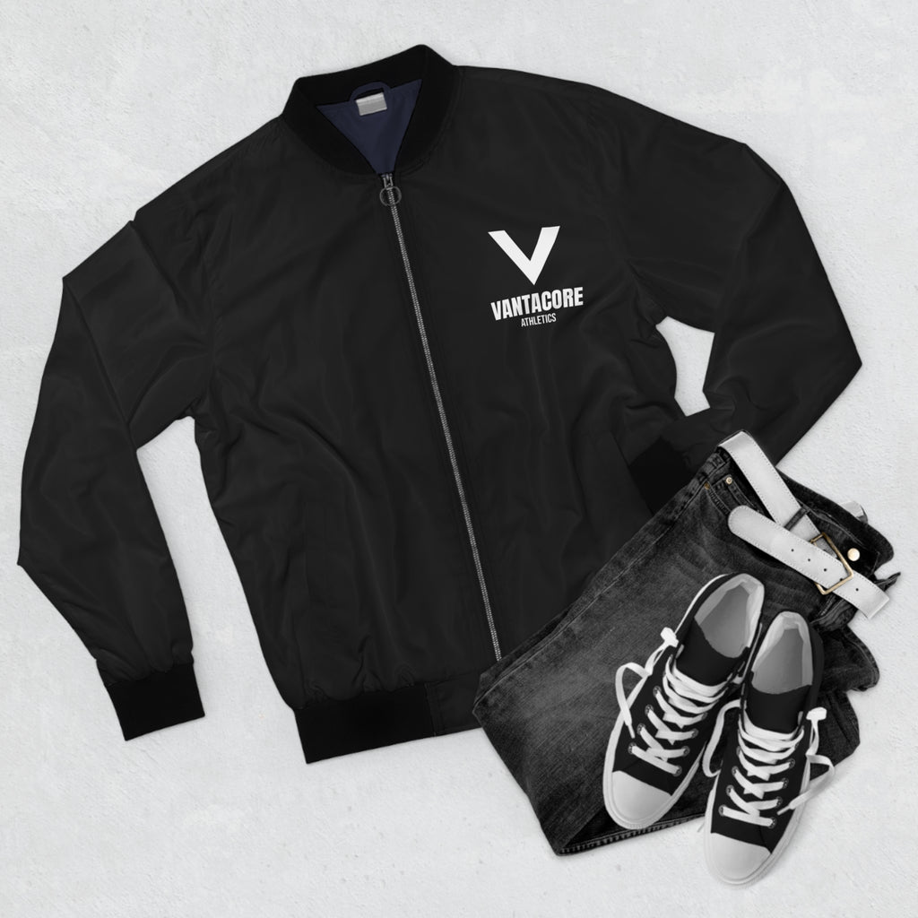 Men's Vantacore Athletics Logo Bomber Jacket – Black Minimal Gym Jacket