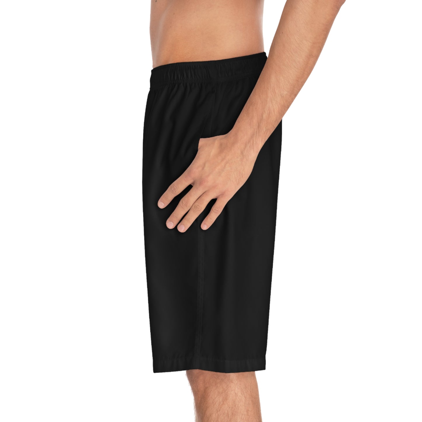 Men's Black & Red Tech Board Shorts — Geometric Athletic Swim Trunks