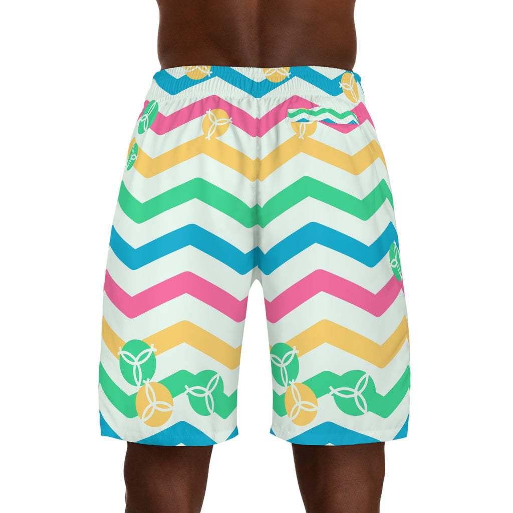 Volleyball Mint Sorbet Chevron Rush Men's Athletic Shorts with Pockets