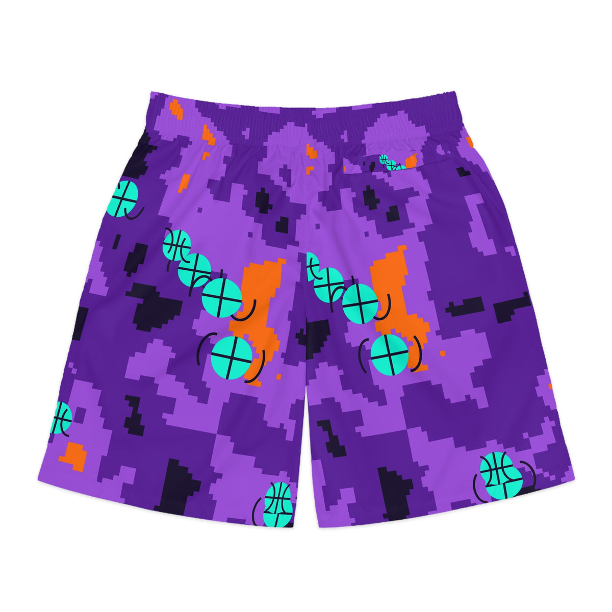 Basketball Galaxy Glow Pixel Camo Men's Athletic Shorts with Pockets