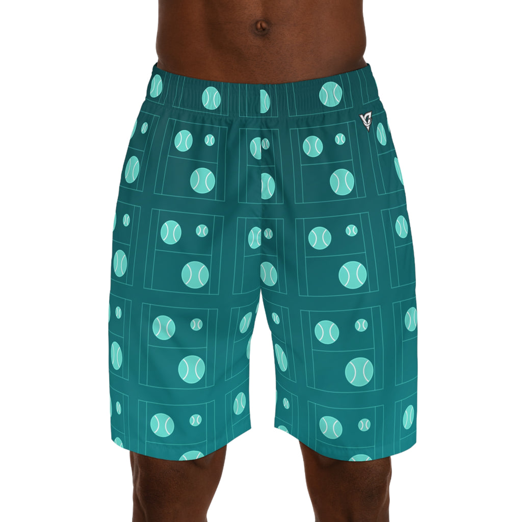 Tennis Teal Wave Baseline Seam Men's Athletic Shorts with Pockets