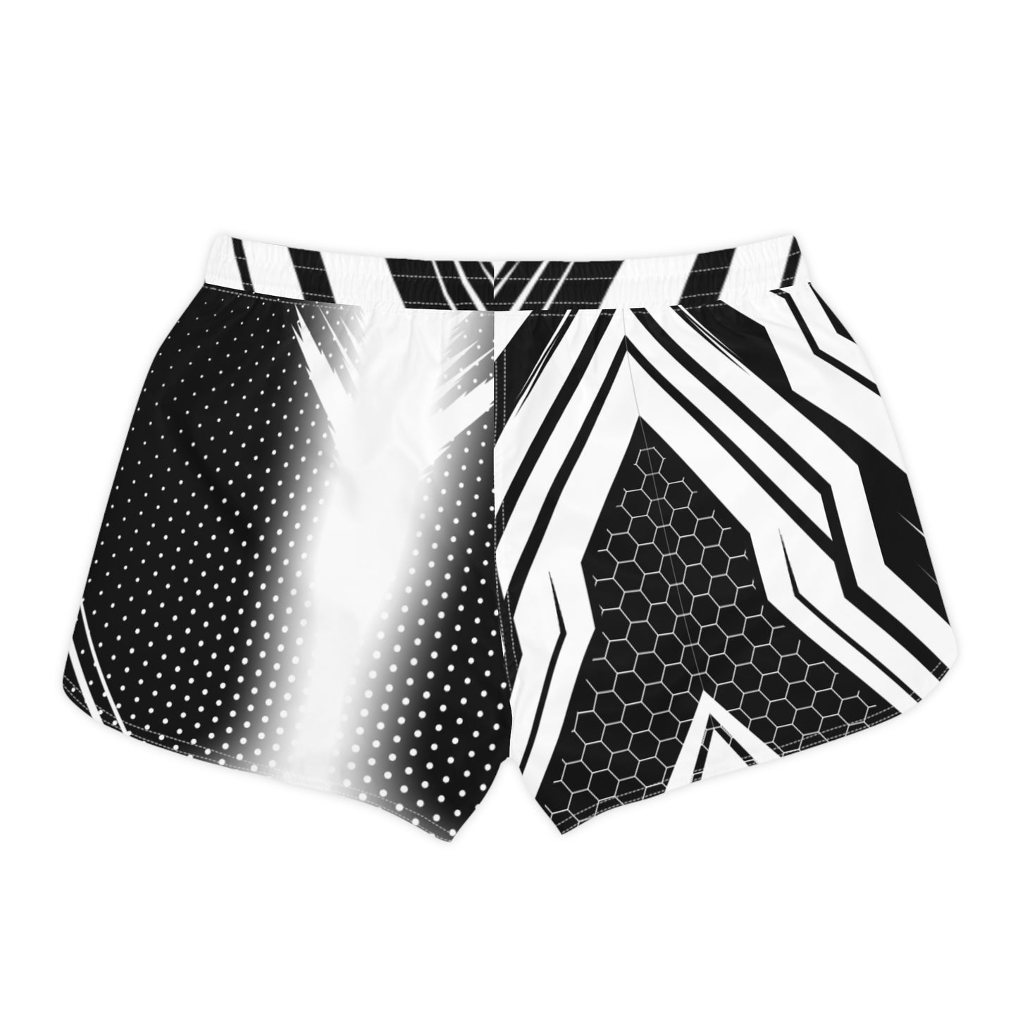 Black & White Geo Athletic Shorts — Women's Casual AOP Running Shorts