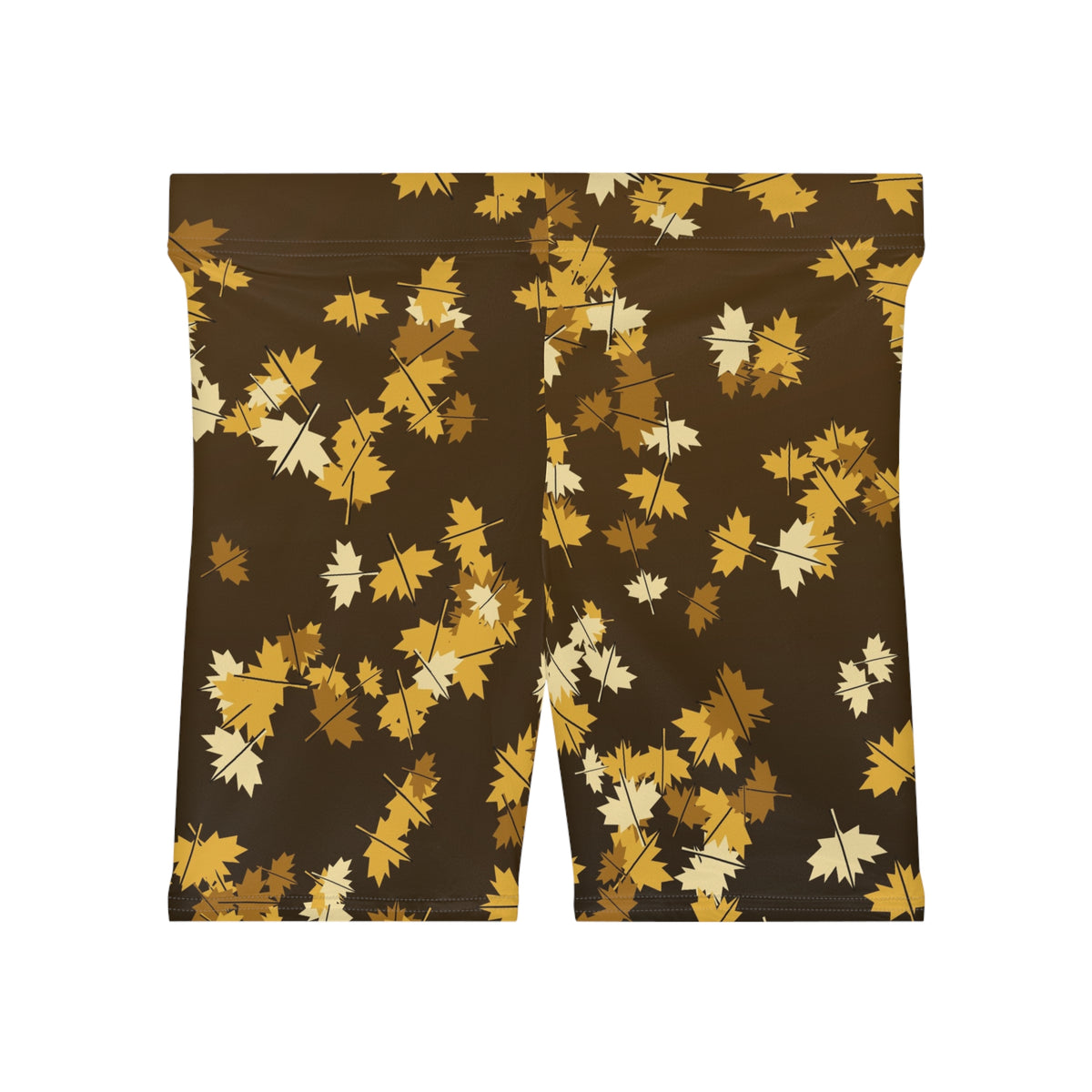 Harvest Gold Falling Leaves Women's Biker Shorts — High-Waist Workout Shorts