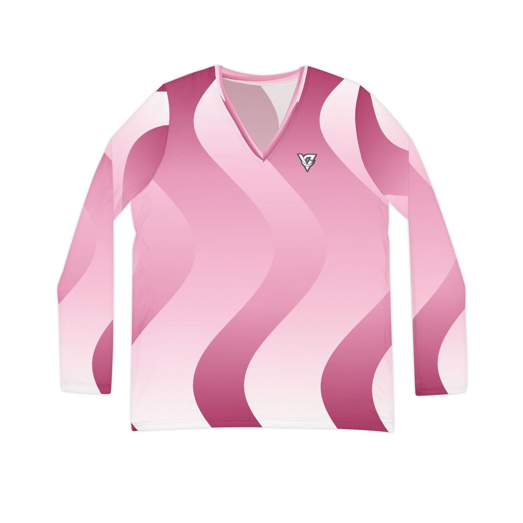 Rose Synthwave Women's Long Sleeve V-Neck Athletic Top