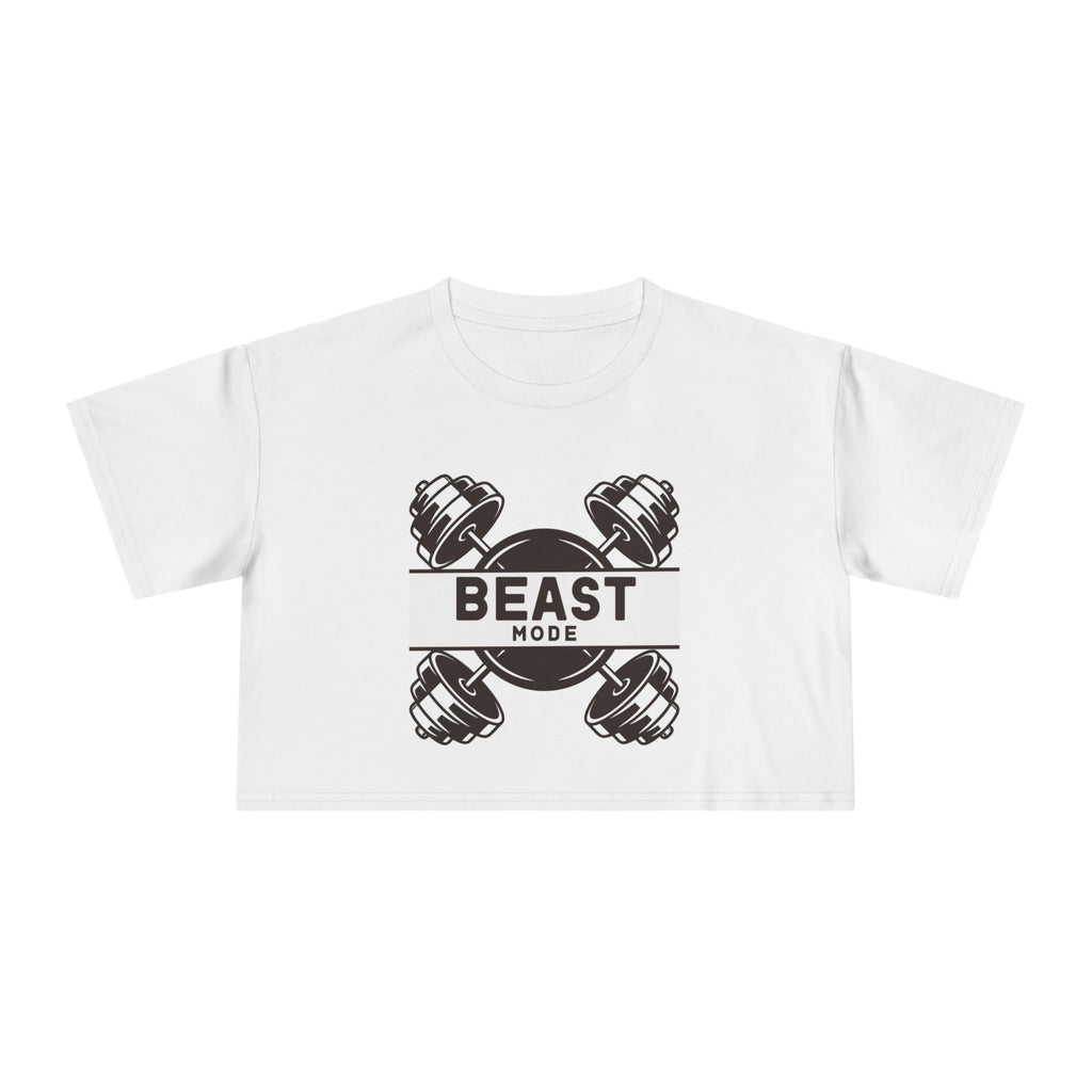 Beast Mode Crop Tee Women's Fitness Gym Top with Dumbbell by Vantacore Athletics, view 2