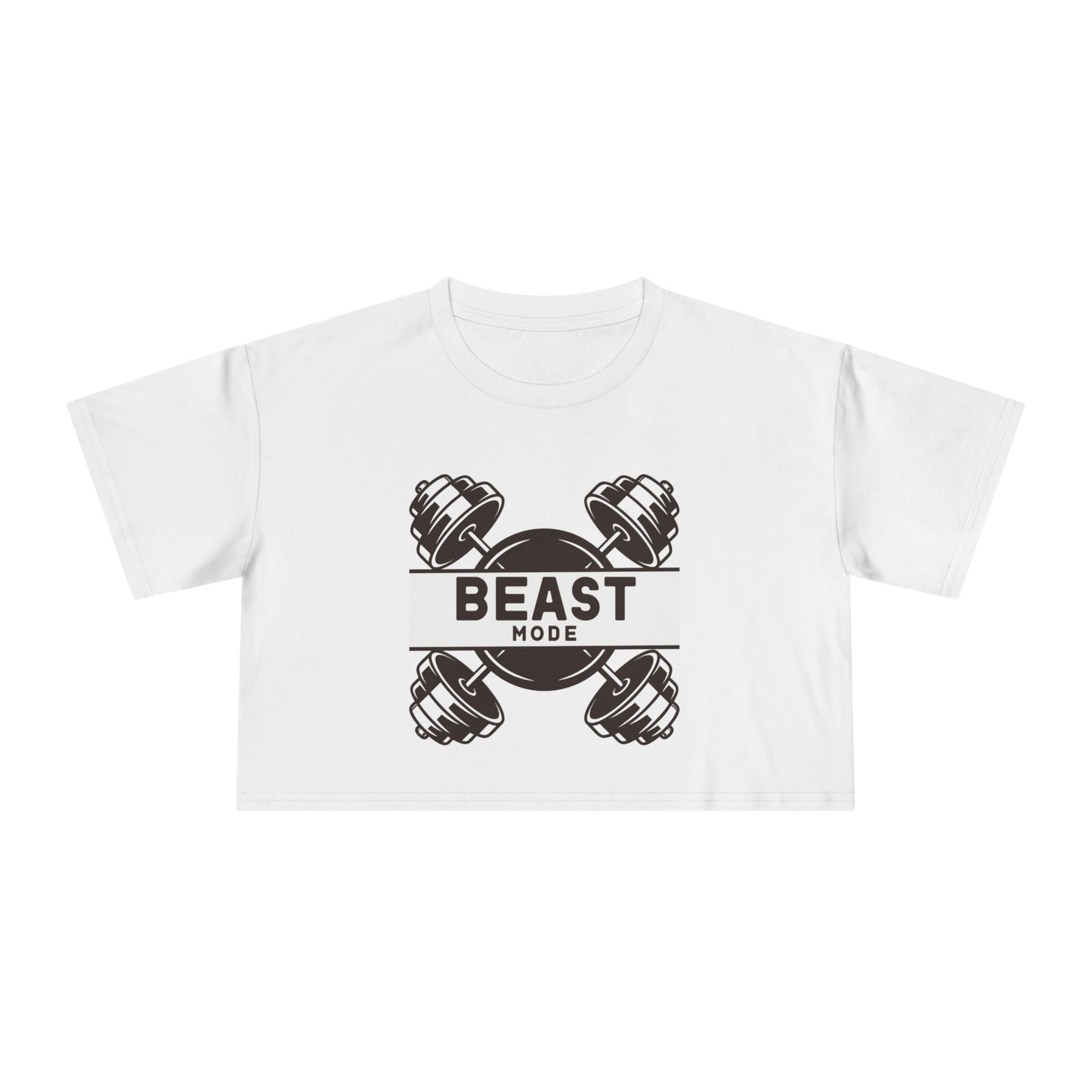 Beast Mode Crop Tee — Women's Fitness Gym Top with Dumbbell Design
