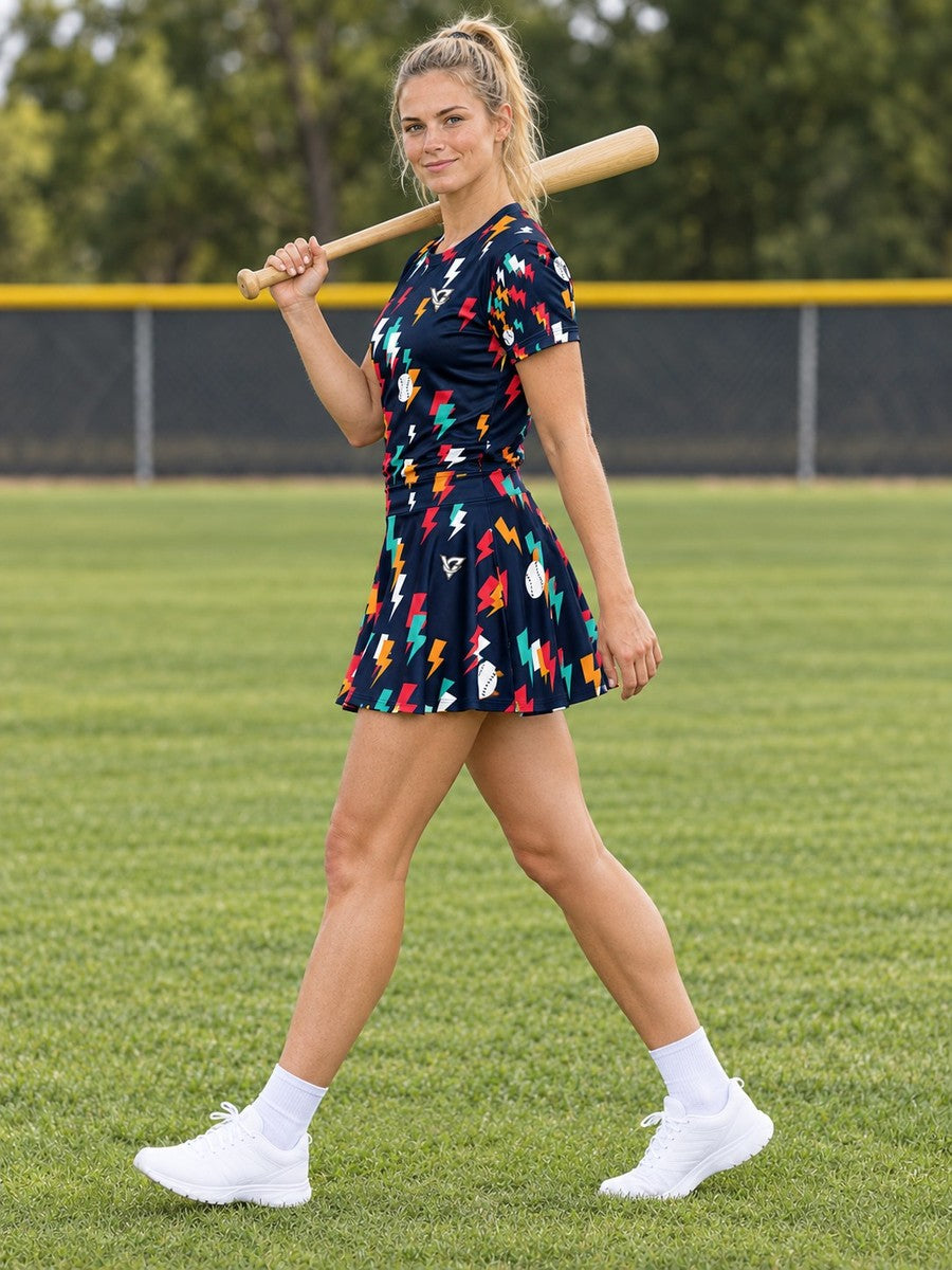 Baseball & Softball Aqua Volt Bolt Strike Women's Athletic Skater Skirt - side view
