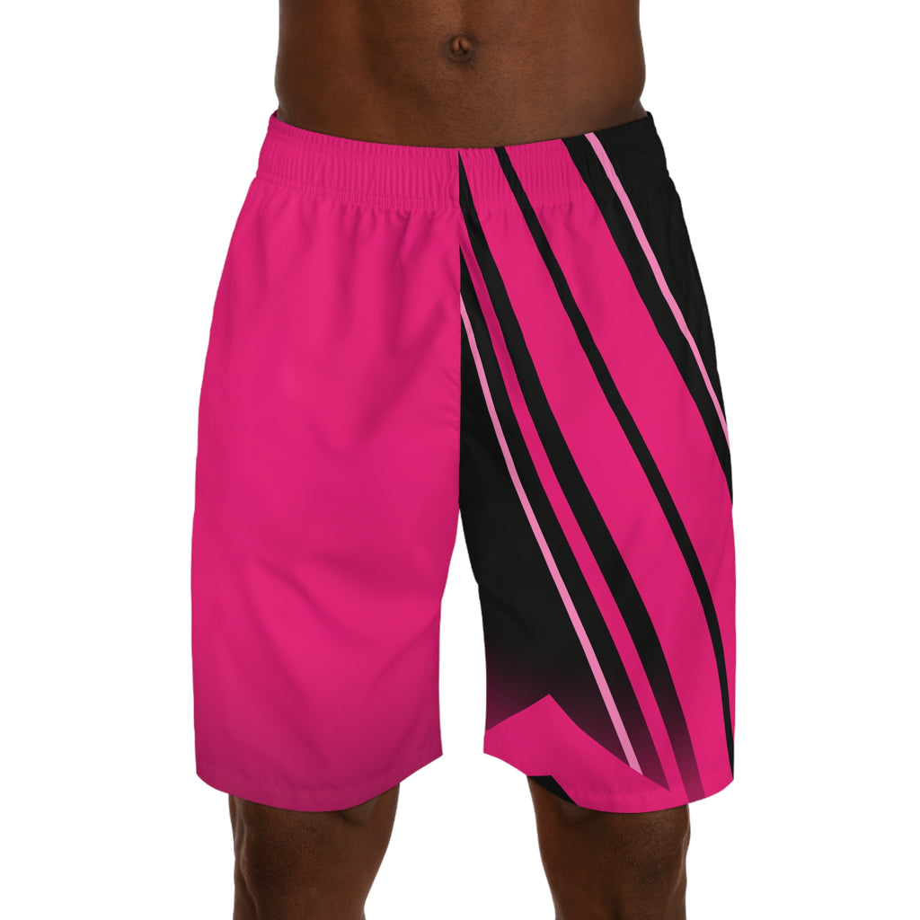 Men's Neon Pink & Black Running Jogger Shorts with Pockets — Athletic Performance AOP