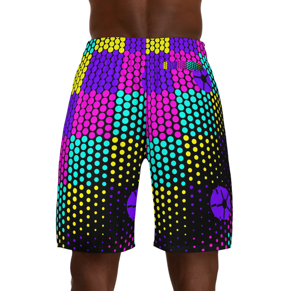 Soccer Midnight Neon Halftone Pulse Men's Athletic Shorts with Pockets