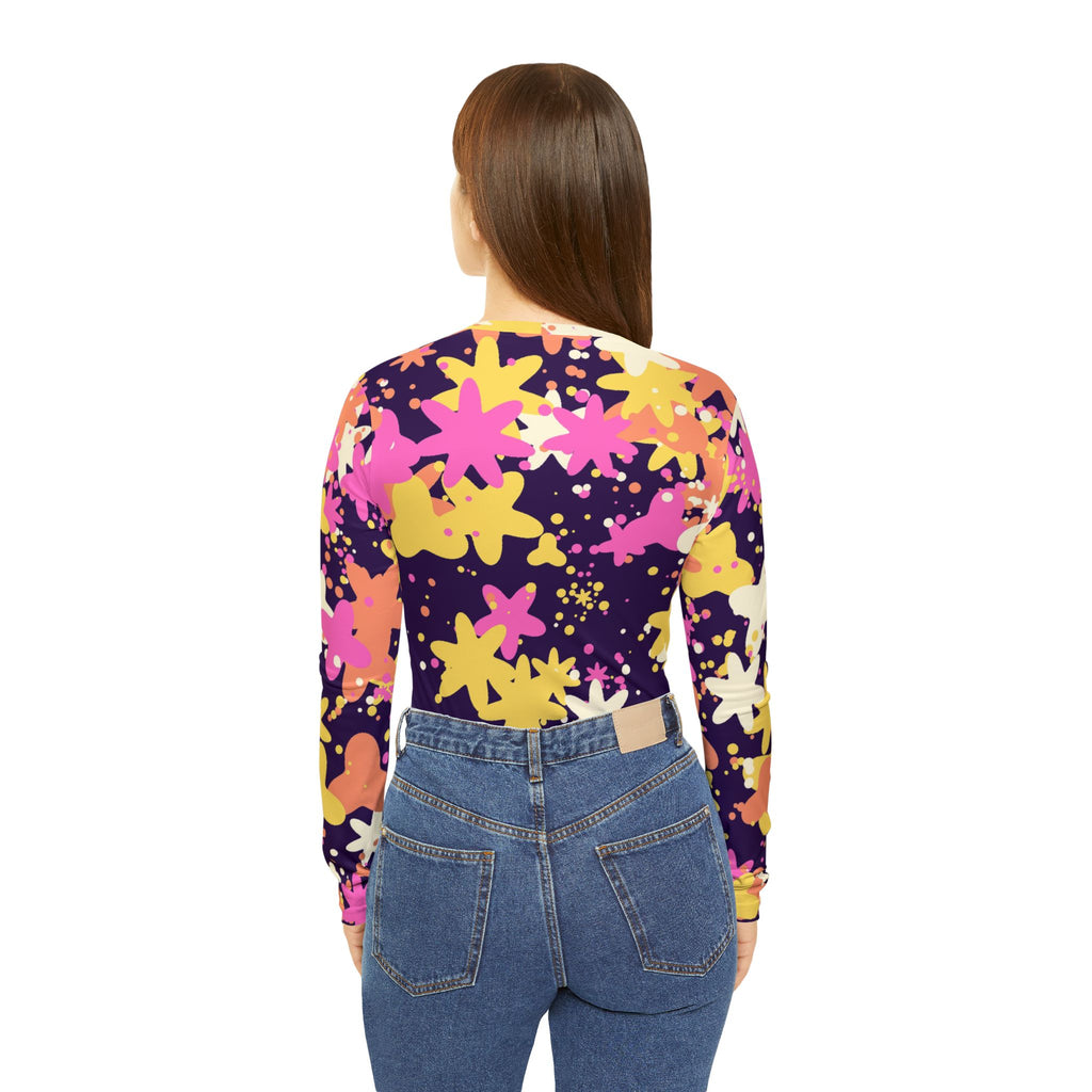 Sunset Splatter Women's Long Sleeve V-Neck Athletic Top