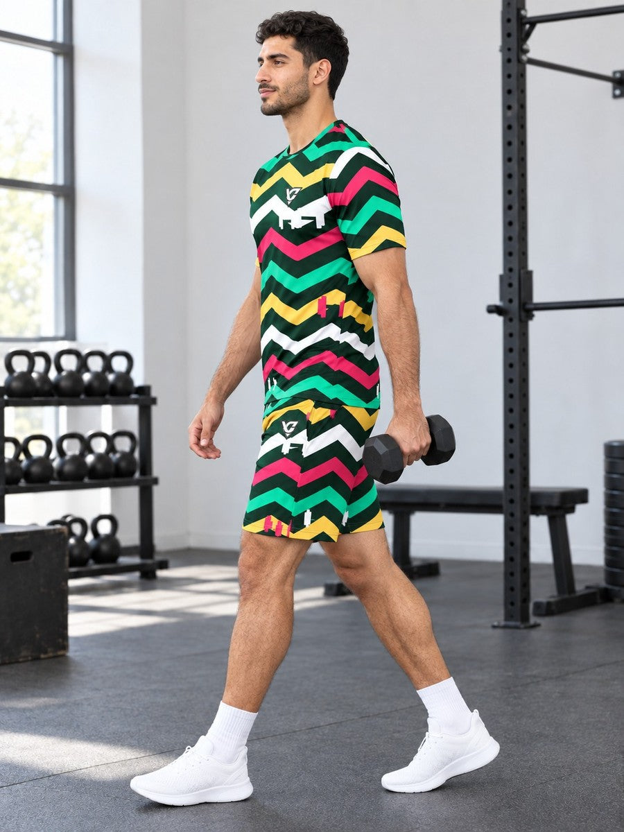 Training & Gym Watermelon Chevron Rush Men's Athletic Shorts with Pockets - side view