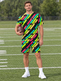 Football Emerald Zest Stripe Surge Men's Athletic Shorts with Pockets - front view