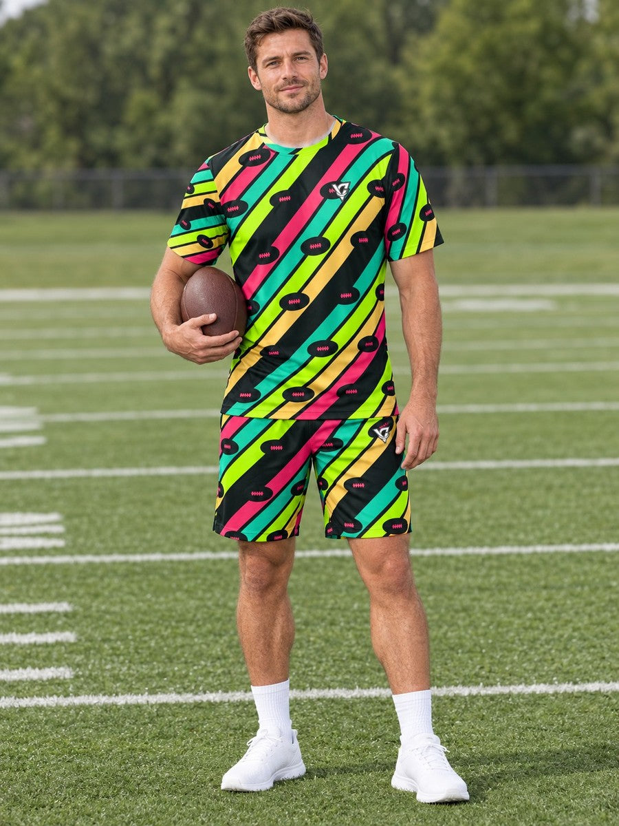 Football Emerald Zest Stripe Surge Men's Athletic Shorts with Pockets - front view