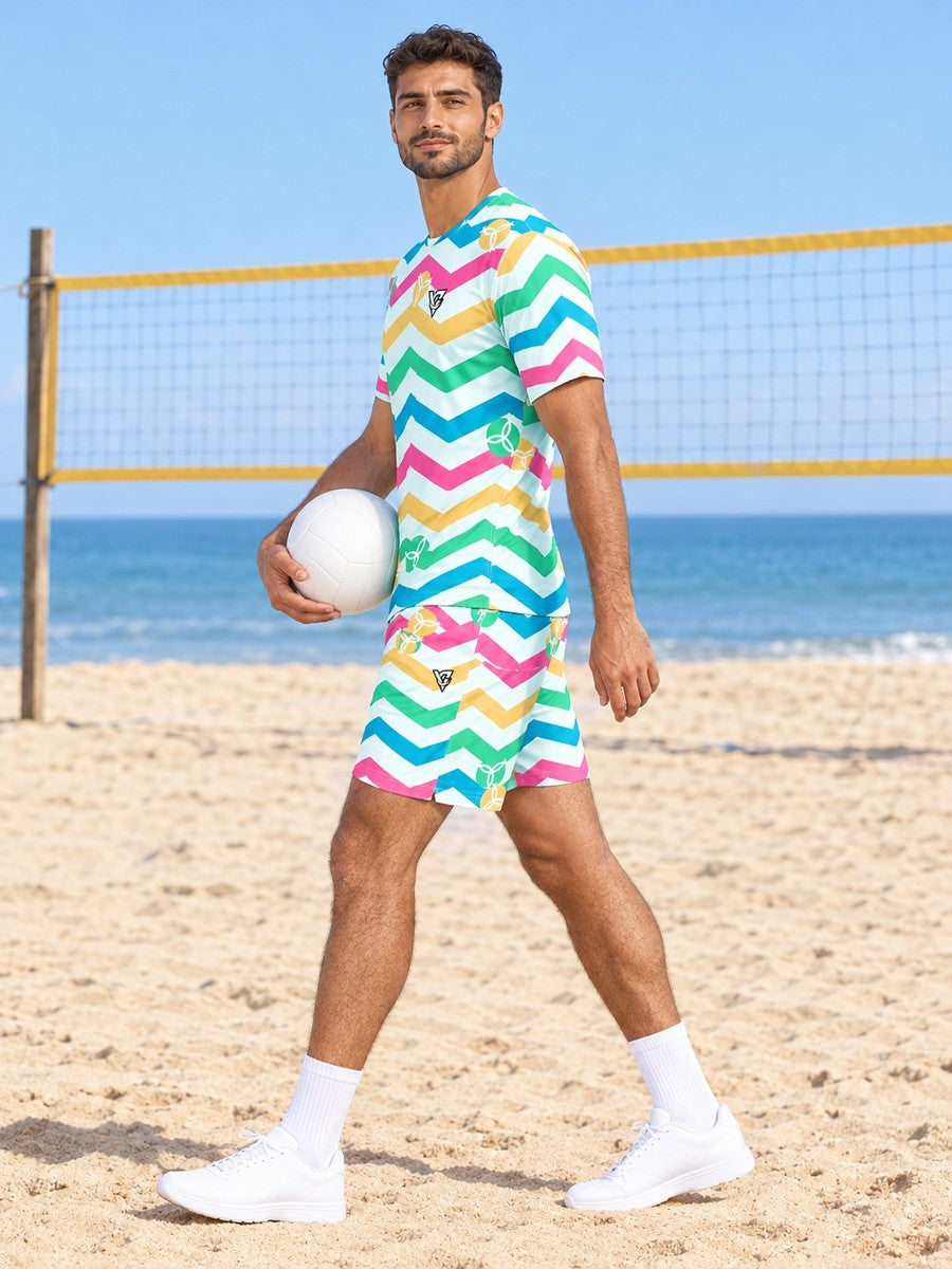 Volleyball Mint Sorbet Chevron Rush Men's Athletic Shorts with Pockets - side view