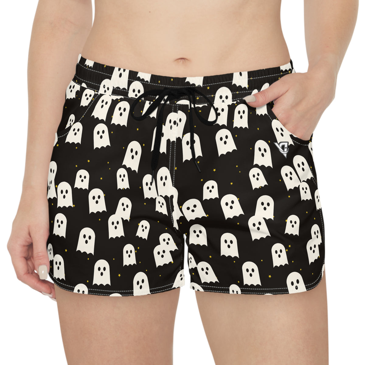 Women's Multipurpose Athletic Shorts with Pockets | Halloween Candy Corn Ghost Parade