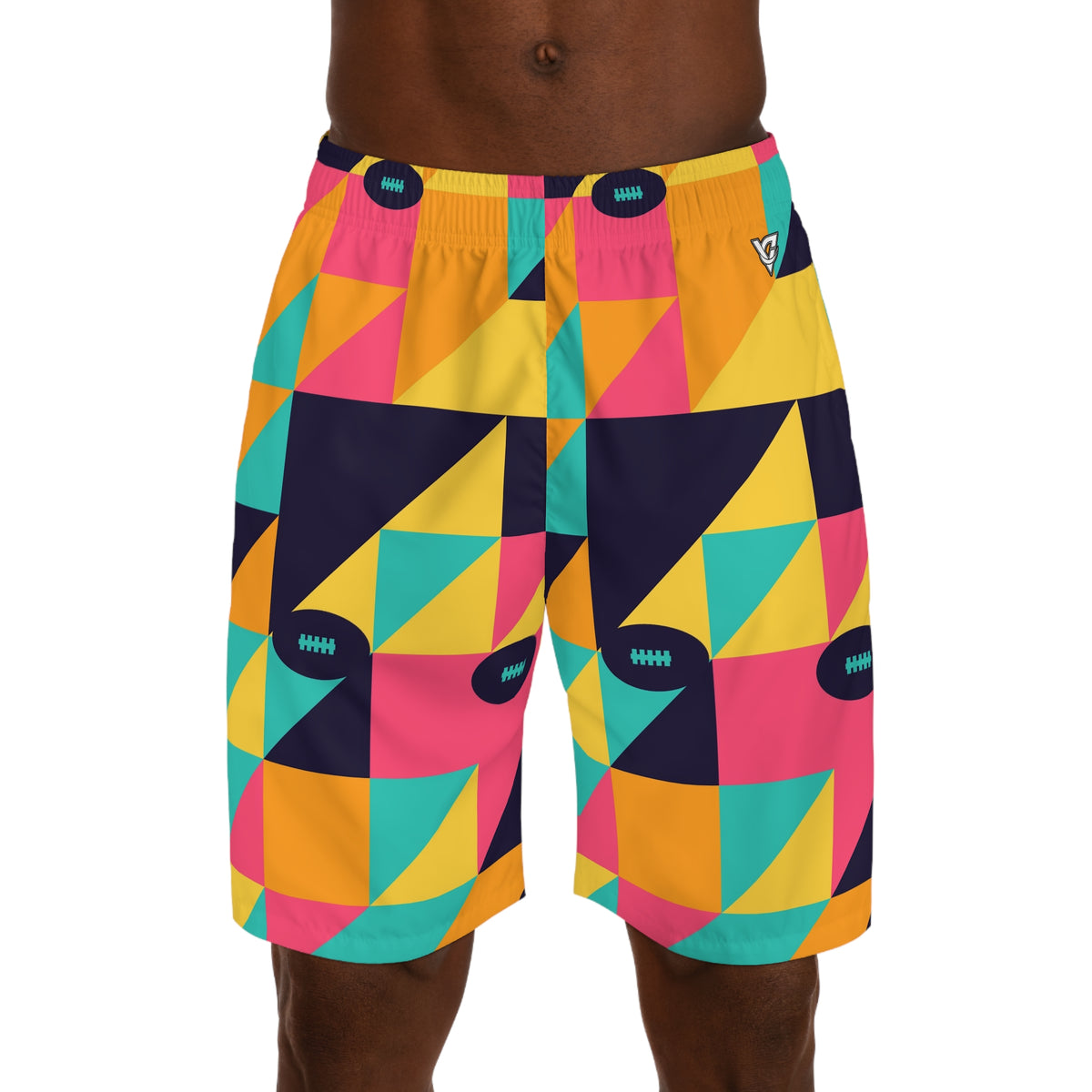 Football Electric Mango Prism Block Men's Athletic Shorts with Pockets