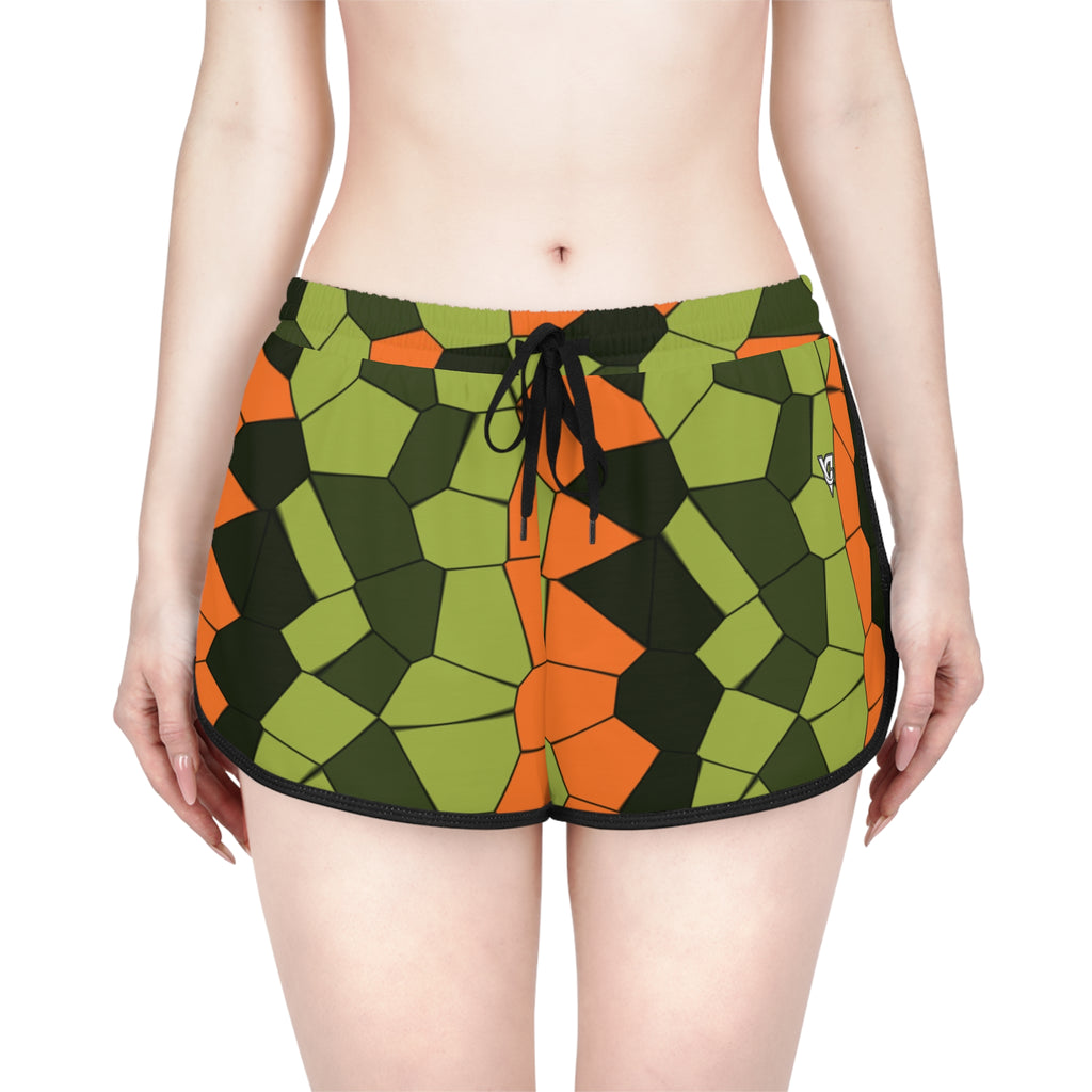 Women's Moss Flame Mosaic Relaxed Shorts — All-Over Print Running & Workout Shorts