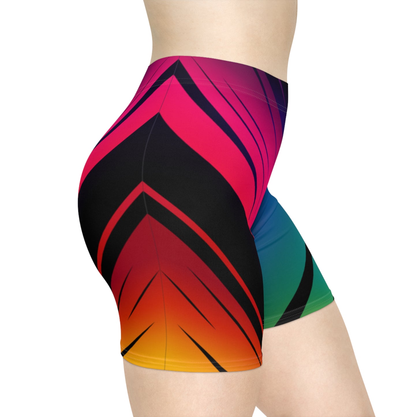 Women Dual Spectrum Biker Shorts | Blue & Sunset Gradient Geometric Activewear