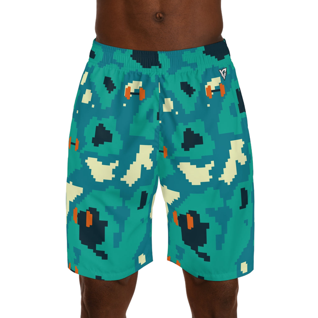 Training & Gym Peacock Pixel Camo Men's Athletic Shorts with Pockets
