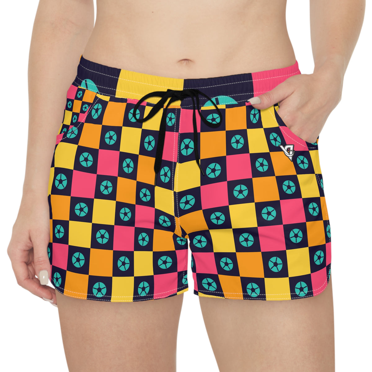 Soccer Electric Mango Checker Drive Women's Athletic Shorts with Pockets