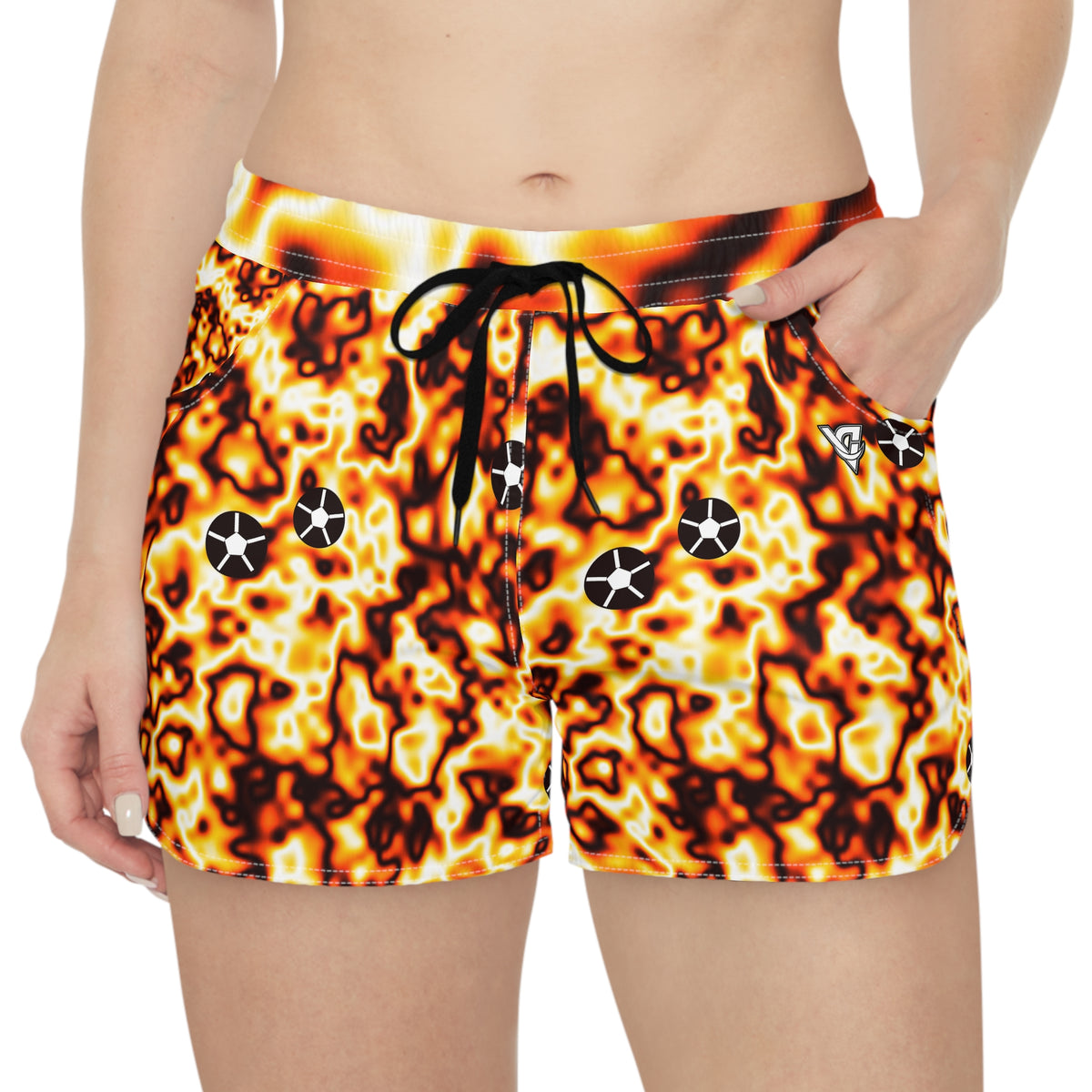 Soccer Solar Flare Marble Flow Women's Athletic Shorts with Pockets