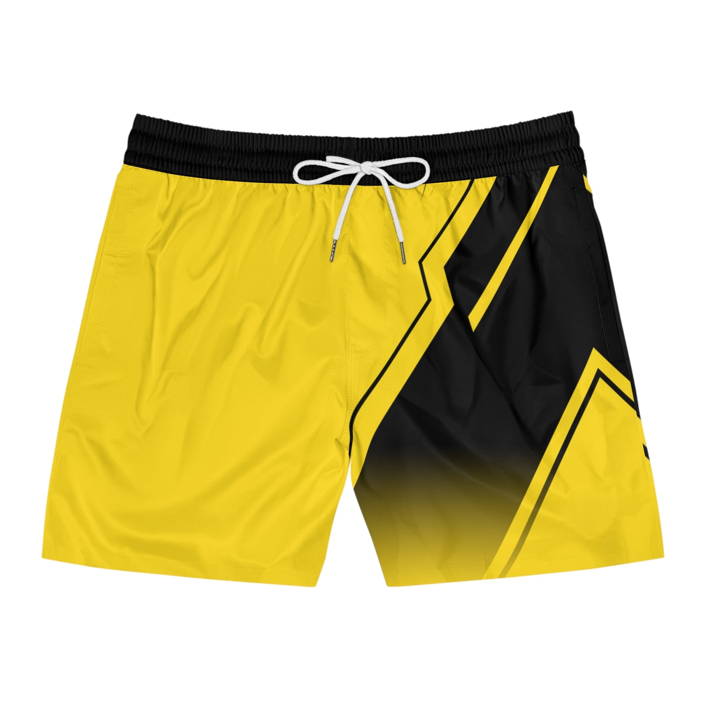 Men's Yellow Black Athletic Jogger Shorts Bold Geometric Sportwear - No Pockets