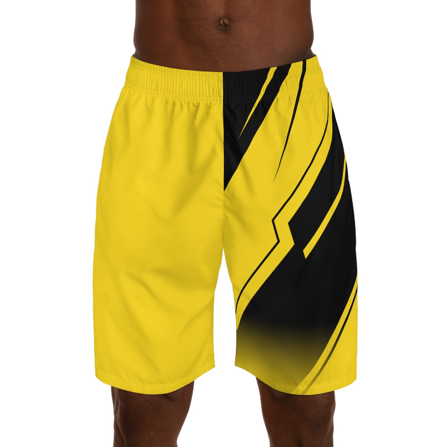 Men's Yellow Black Athletic Jogger Shorts — Bold Geometric Sportwear
