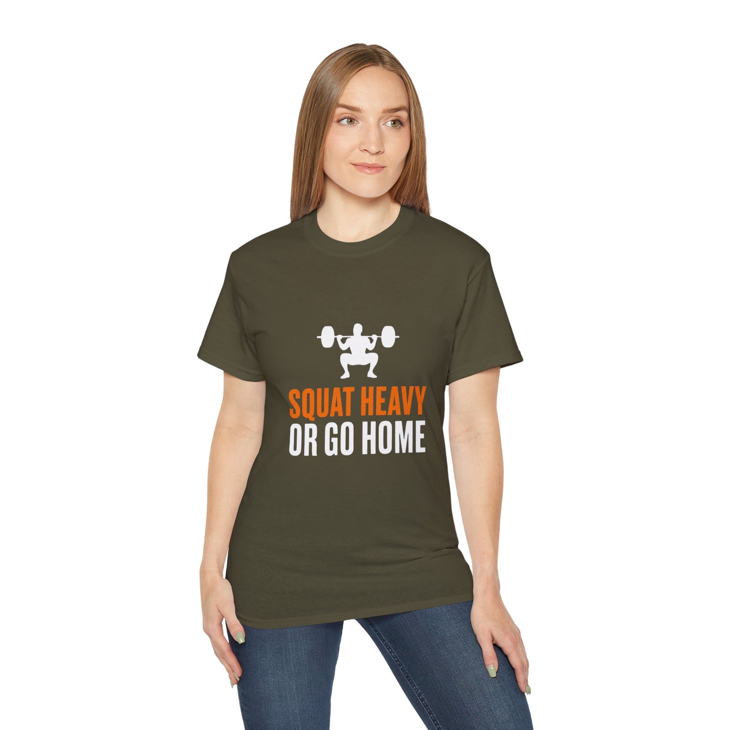 Squat Heavy Tee — Bold Orange Gym Shirt for Weightlifters & CrossFit